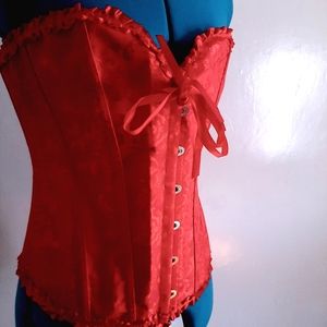 Corset, deep red and floral, 2xl